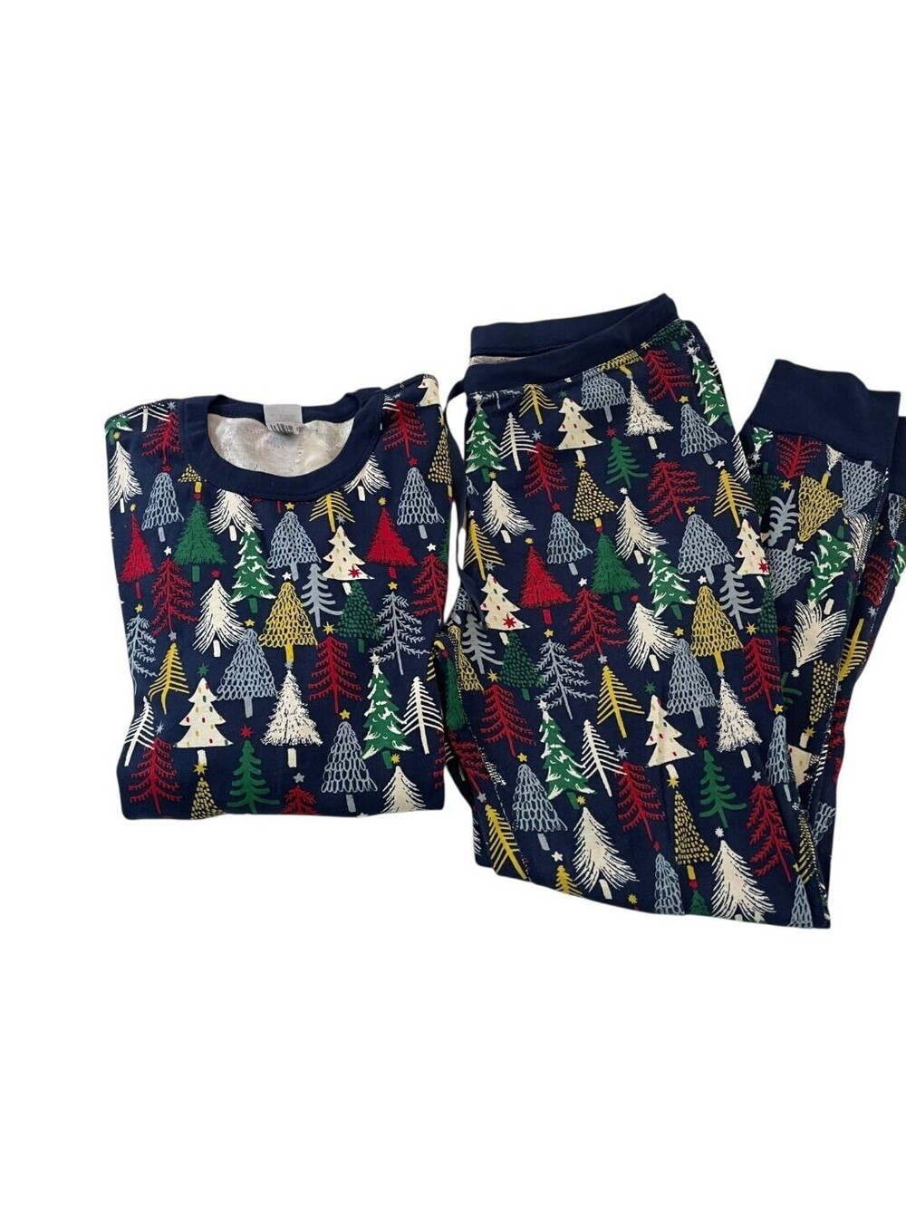 Hanna Andersson Christmas Tree Pajama Set L Navy Pajamas PJs Jogger Sleepwear
